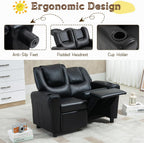AVAWING Toddler Recliner, Double Kids Couch with Cup Holder, PU Leather Kids Sofa, Kids Loveseat w/Adjustable Footrest & Headrest for Boys and Girls 3+ Age Group, Classic Black