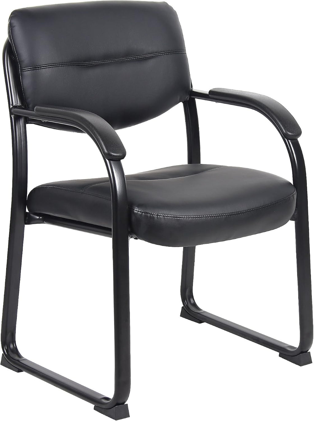 Boss Office Products Leather Sled Base Side Chair with Arms in Black (B9519)