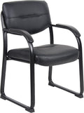 Boss Office Products Leather Sled Base Side Chair with Arms in Black (B9519)