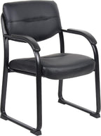 Boss Office Products Leather Sled Base Side Chair with Arms in Black (B9519)