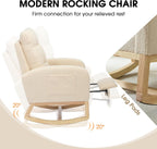 NIOIIKIT Modern Nursery Rocking Chair, Teddy Upholstered Rocking Chair with Footrest, Comfortable Rocker Recliner with Side Pocket, Rocker Glider for Living Room, Bedroom, Nursing Room (Apricot)
