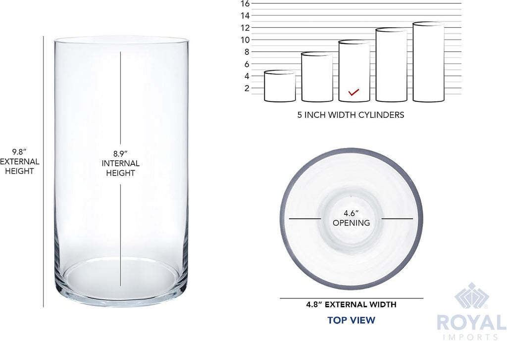 Royal Imports Flower Vase Acrylic Cylinder - Decorative Centerpiece for Home or Wedding - Non Breakable Plastic, 5"X10" Tall Round - Clear