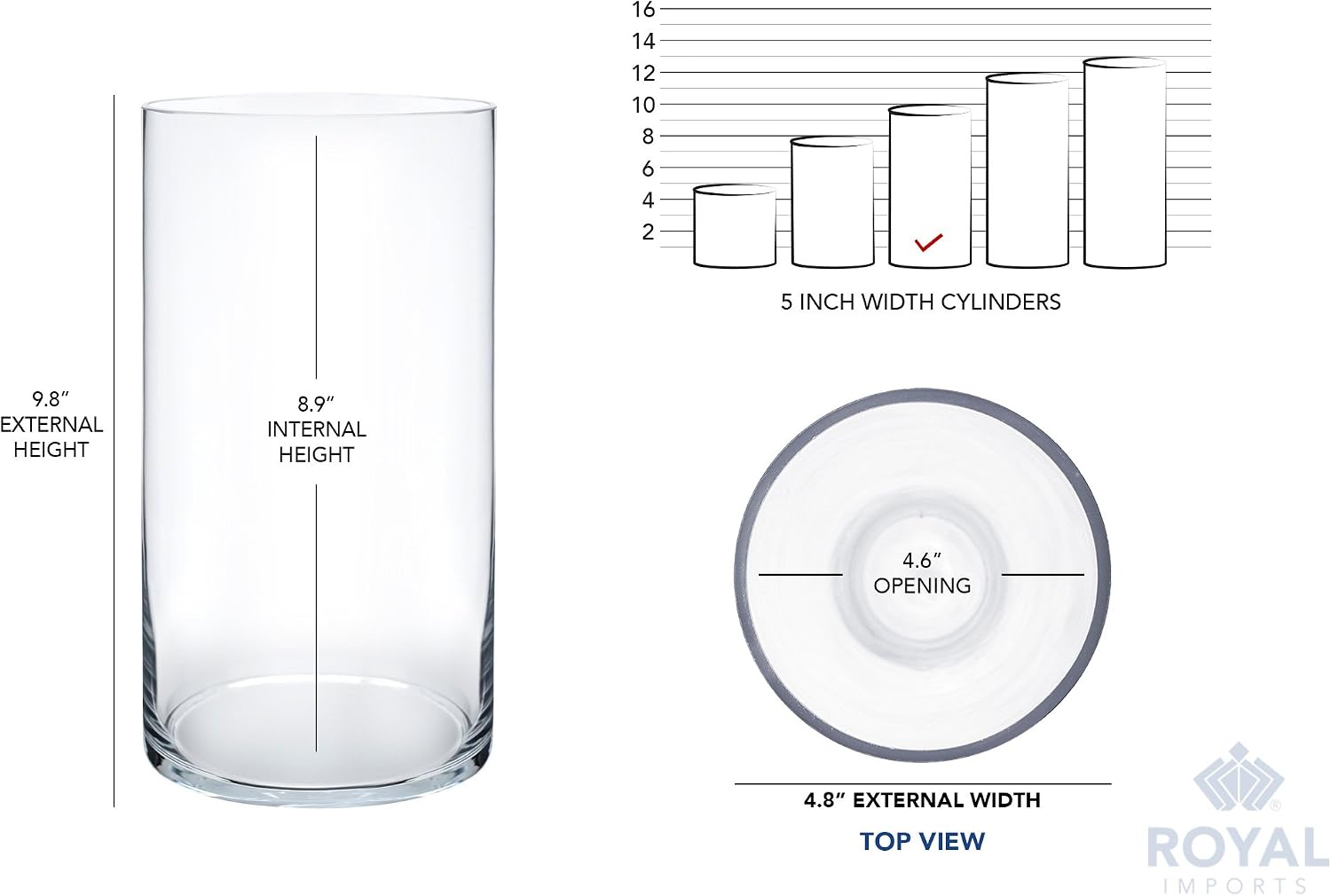 Royal Imports Flower Vase Acrylic Cylinder - Decorative Centerpiece for Home or Wedding - Non Breakable Plastic, 5"X10" Tall Round - Clear