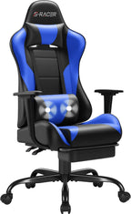 Gaming Chairs, Computer Chair with Footrest and Massage Lumbar Support, Height Adjustable Game Chair with Headrest and Swivel Seat (Blue)
