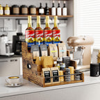 KLM Liquor Bottle Display Shelf, Coffee Syrup Rack Organizer, 4 Step Countertop Liquor Wine Rack, mini bar,liquor cabinet, Home Retro Bar Shelf Stand for Liquor Whiskey, (Brown)