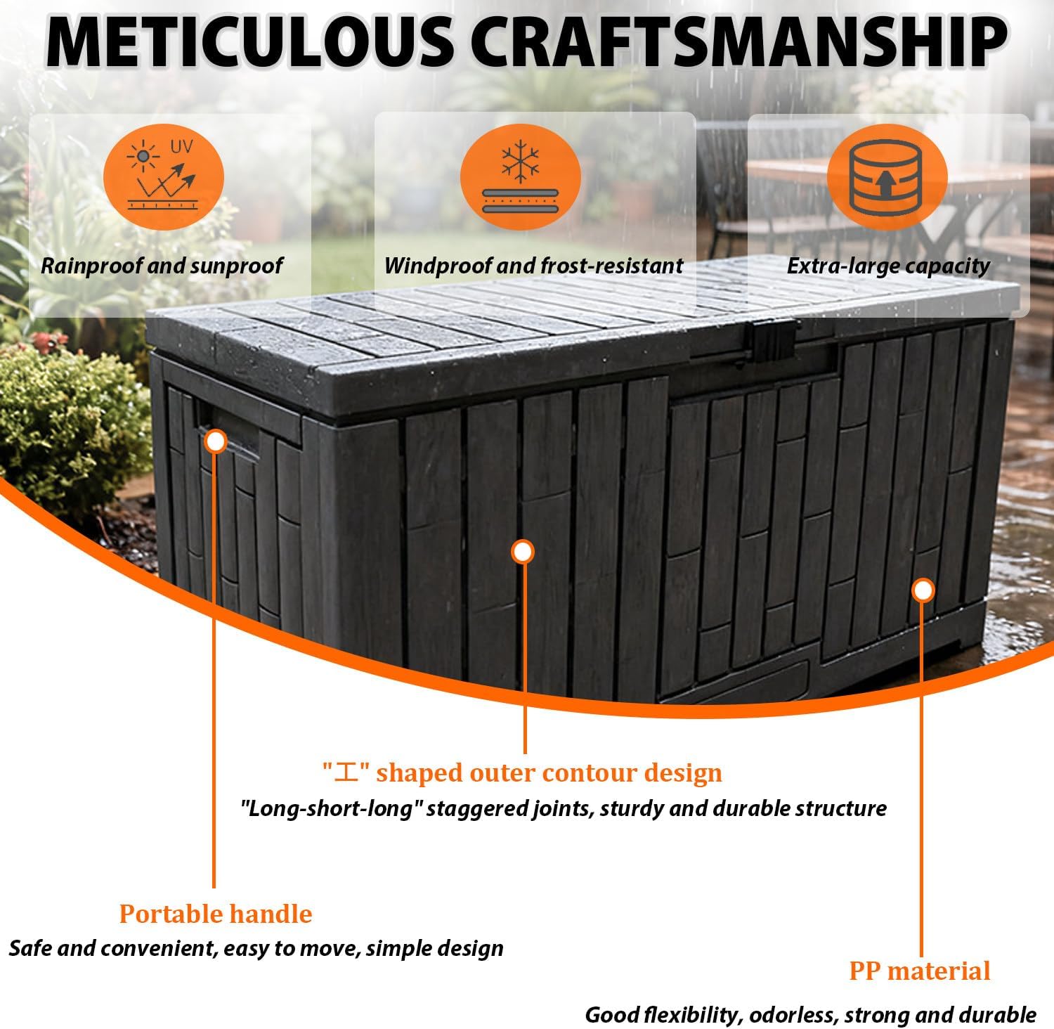 Large Capacity Patio Storage Box, Practical Outdoor Storage Bench, Tough Resin Construction, Lockable Design, Simple Installation for Courtyard Poolside Organizing 804C