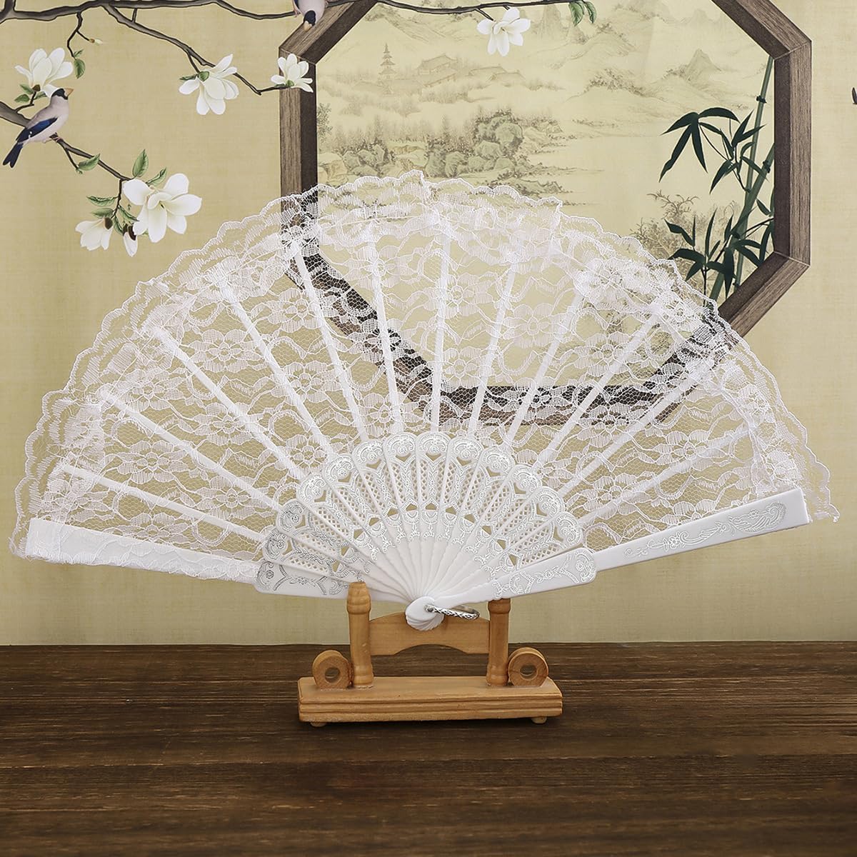 Lace Hand Folding Fan, Floral Handheld Fan for Women, Foldable Fans Hand Fans for Wedding Tea Dancing Party