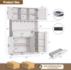 ONBRILL 71" Pantry Cabinet, Kitchen Pantry Storage Cabinet with LED Light & Outlet, Kitchen Hutch with Microwave Shelf & 6 Hooks, Door Shelves & Drawer & Adjustable Shelves, for Dining Room