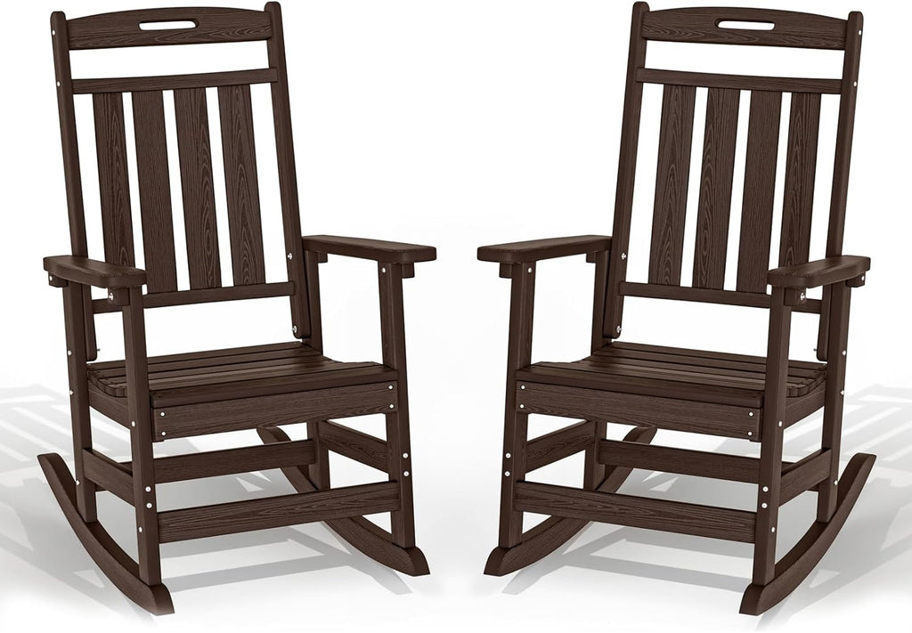 Plawdlik Oversized Outdoor Rocking Chair Set of 2- All-Weather Resistant,HDPE Heavy Duty Patio Rockers with High Back - Perfect for Porch,Garden,Coffee