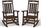 Plawdlik Oversized Outdoor Rocking Chair Set of 2- All-Weather Resistant,HDPE Heavy Duty Patio Rockers with High Back - Perfect for Porch,Garden,Coffee