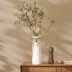 8 Inch Ceramic Vase with Jute Rope & Heart Charm, Elegant White Decorative Vase for Home Décor & Table Centerpieces