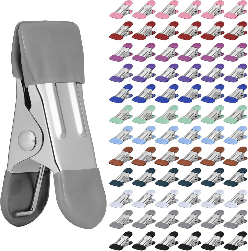 Clothes Pins Heavy Duty 72 Pack, Metal Clothespins, Chip Clips 2.17 inch, Clothespins for Clothesline Photo, Rubber Grips, 12 Colors