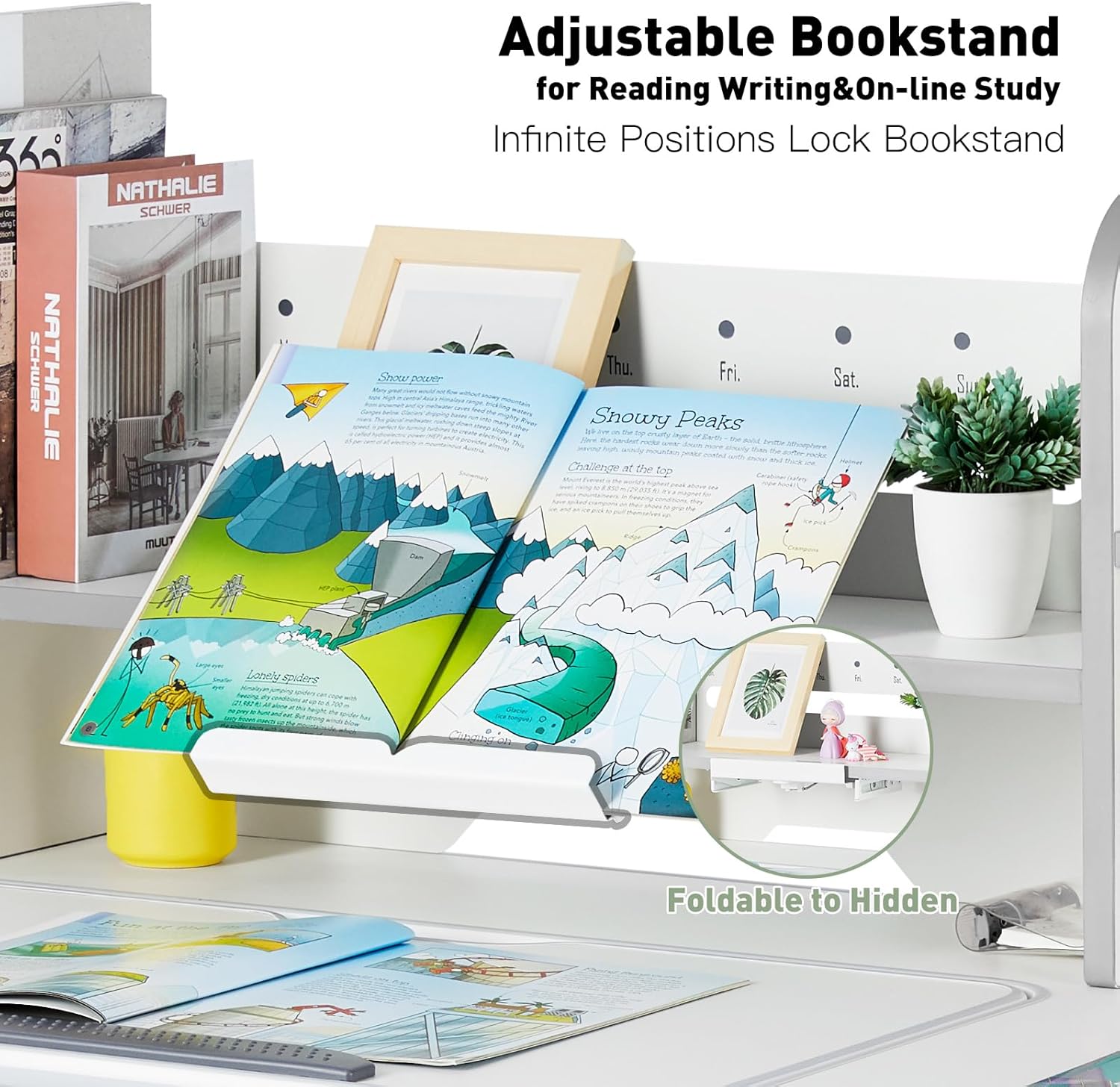 COSVALVE Adjustable Kids Desk with Hutch and Drawers, 47" Wide Multifunction Ergonomic Study Table, with Two Storage Drawer, Tilt Desktop, Height Adjust for Home or School Use, for Girls Boys (Grey)