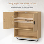 Bathroom Cabinet Wall Mounted: Over The Toilet Storage Cabinet with Adjustable Shelf & Towels Bar - 3-Tier Wood Medicine Cabines Large Space