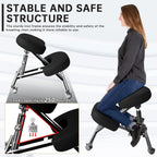 PU Leather Ergonomic Kneeling Chair, Adjustable Home and Office Stool with Thick Pads and Flexible Lockable Brake Wheels for Back Pain Relief (Dark Black)