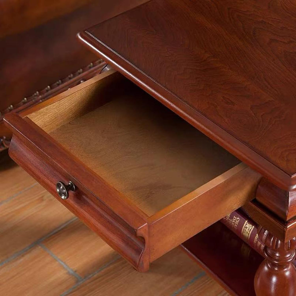 YUNMUAIR-Solid Wood Side Table with Drawer Square Vintage End Tables Living Room,Victorian Style Bedside Nightstand,Sofa Tables with Storage Shelf,Telephone Table for Living Room,No-Tools Assembly