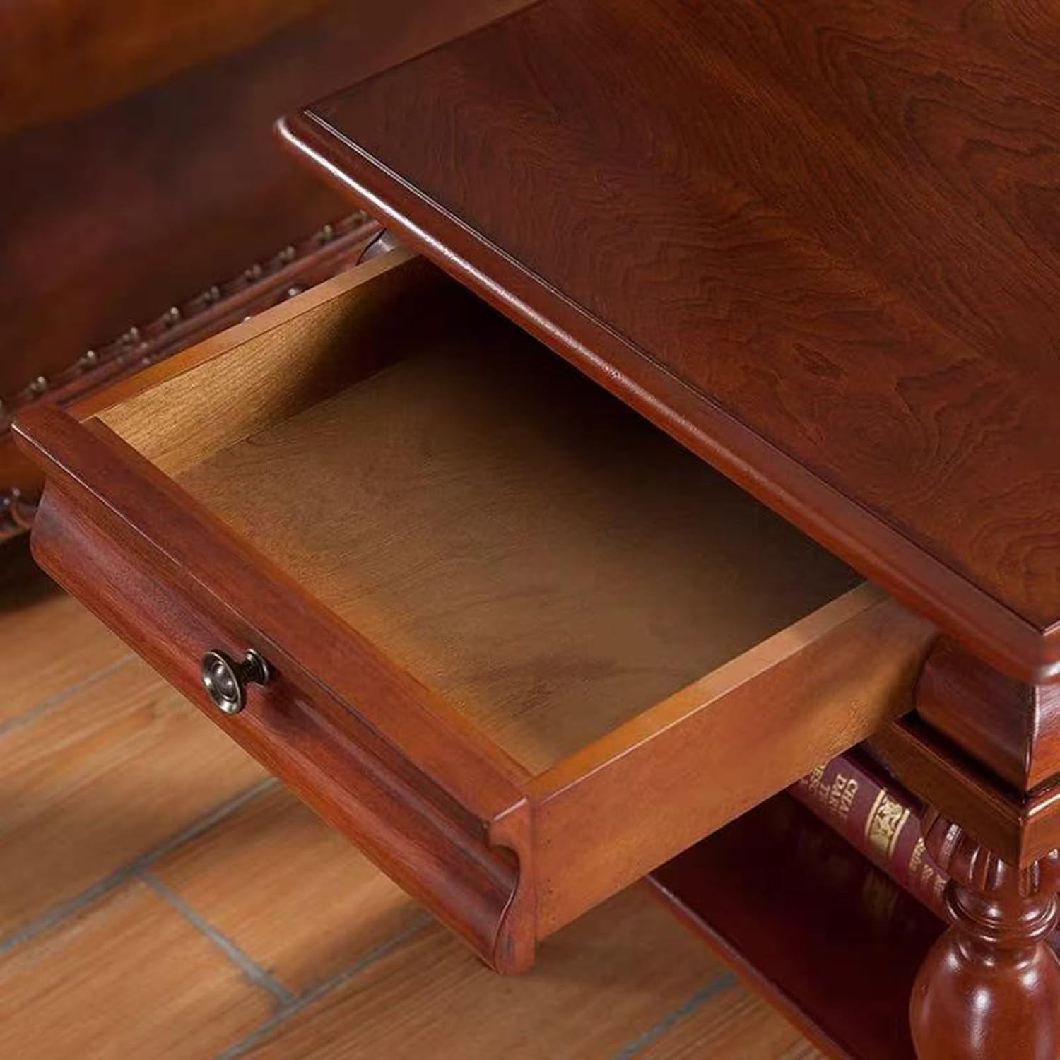 YUNMUAIR-Solid Wood Side Table with Drawer Square Vintage End Tables Living Room,Victorian Style Bedside Nightstand,Sofa Tables with Storage Shelf,Telephone Table for Living Room,No-Tools Assembly