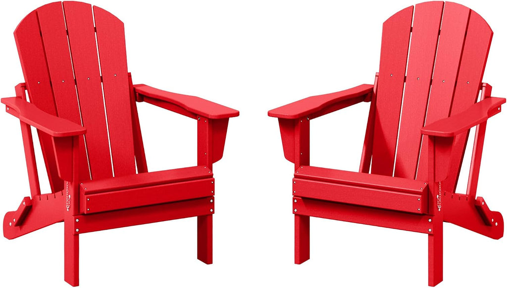 WestinTrends Malibu 2 Piece Set Outdoor Folding Poly Adirondack Chair, Red