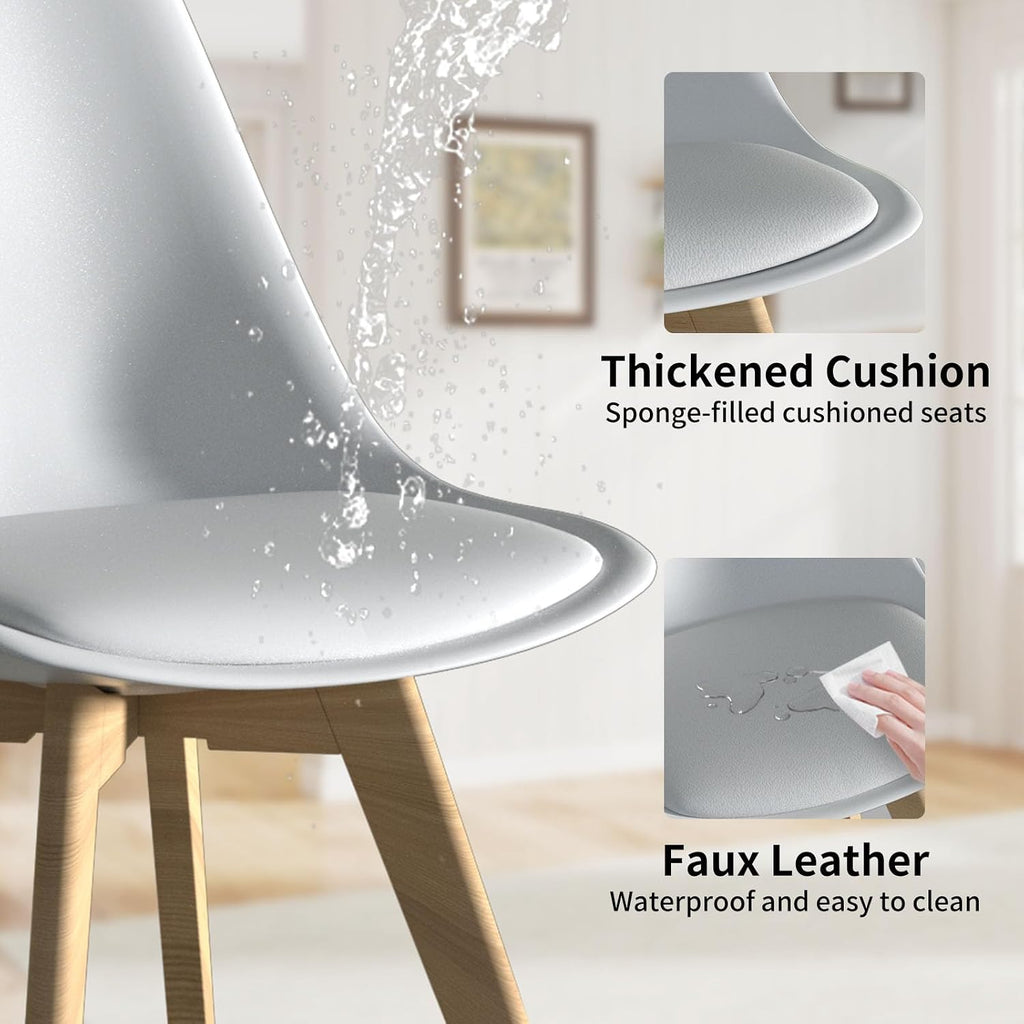 YLGJ&TIDY Modern Dining Chairs Set of 4 PU Leather Upholstered Chairs with Wooden Legs Mid Century Soft Padded Kitchen Chairs for Living Room Bedroom Dining Room Patio (White, Pack of 4)