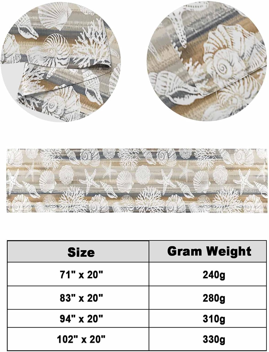 Beige Grey Coastal Bed Runner Scarf Cal King Size, Nautical Beach Starfish Coral Shell Modern Luxury Bed Throw Runners & Scarves for Twin Full Queen King Foot of Beds, Bedroom Decoration, 102"x20"