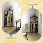 Giantex Corner Bar Cabinet with Glass Holder, Industrial Wine Cabinet with Metal Mesh Doors & Adjustable Shelf, Buffet Cabinet with Anti-tip Kit for Home Kitchen Dining Room Bistro