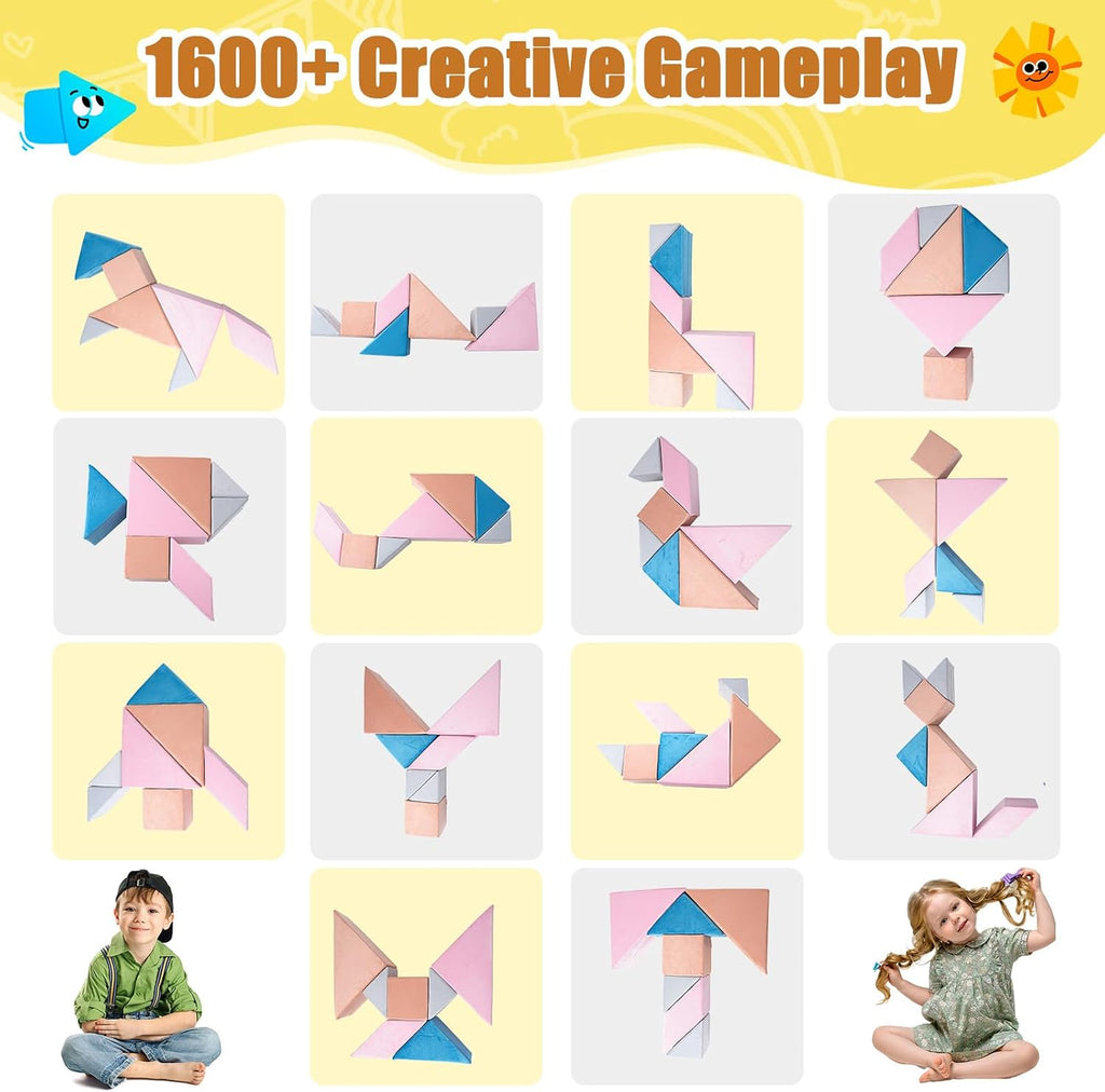 Tangram Puzzles Modular Kids Play Couch Building Fort, Children Explorer Sofa with Ball Pit, Kids playroom Convertible Furniture for Inspiring Child Creativity, Made Entirely of Sponge (Pink Series)