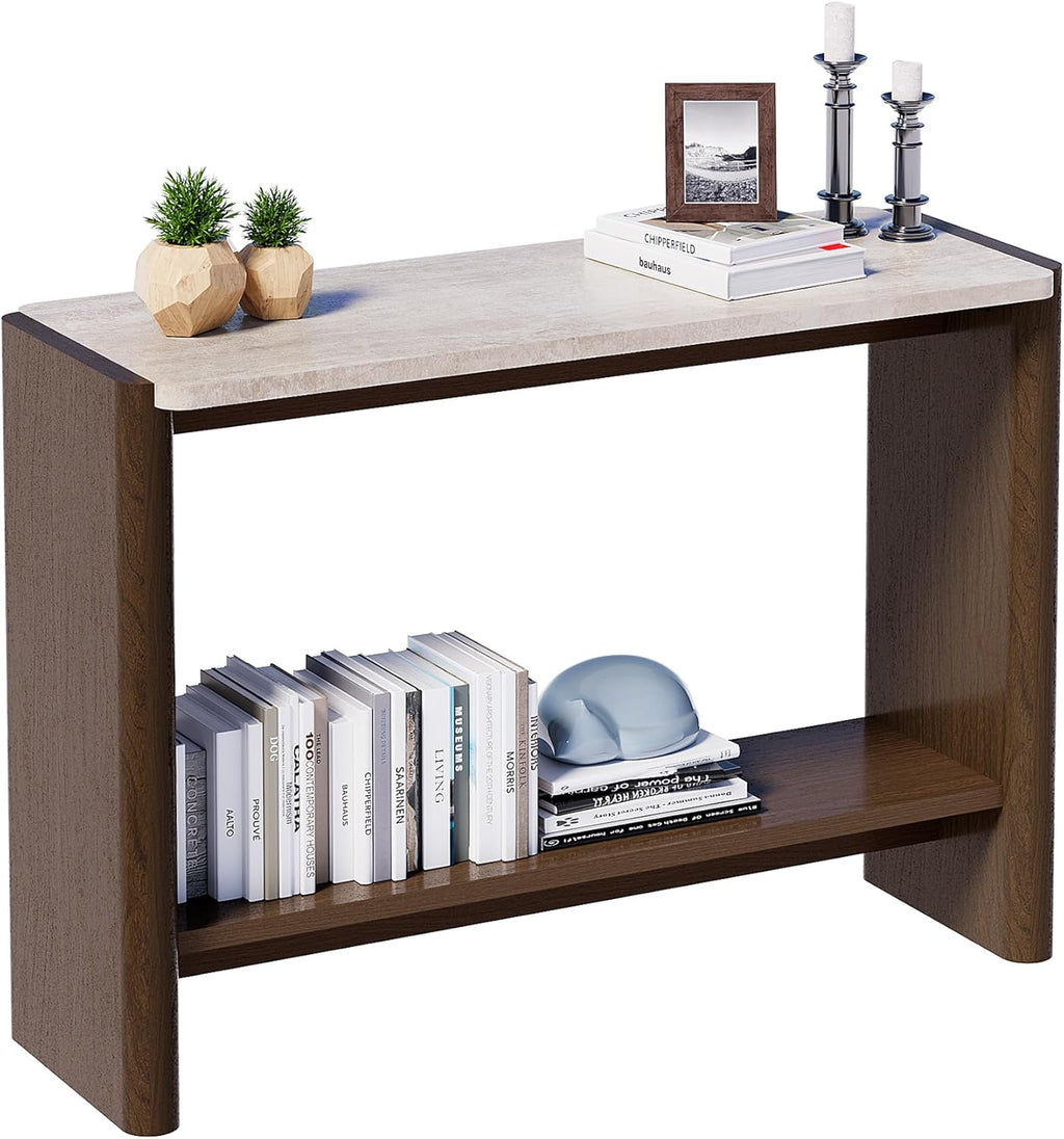 SUNBURY Modern Console Table with Faux Marble Top, 43 Inches Entryway Console Table with Open Shelf, Sofa Table Behind Couch for Hallwa, Living Room, Entrance