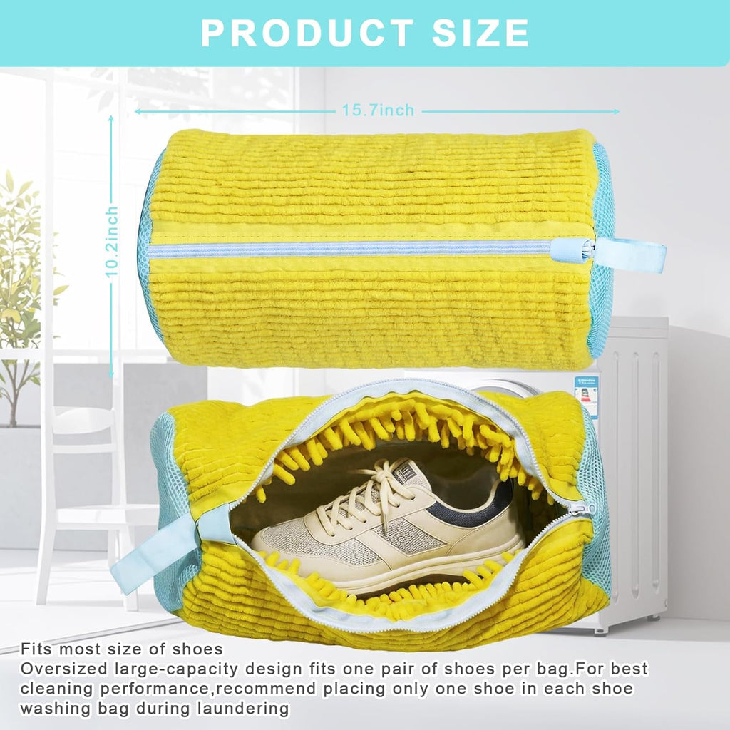 2PCS Shoe Washing Machine Bag With Self-Locking Zipper,Heavy Duty Laundry Shoe Bag for Washing Machine Washer & Dryer,Reusable Shoe Washing Bag for Sneakers Tennis Shoe,Large Shoe Cleaning Bag,Yellow