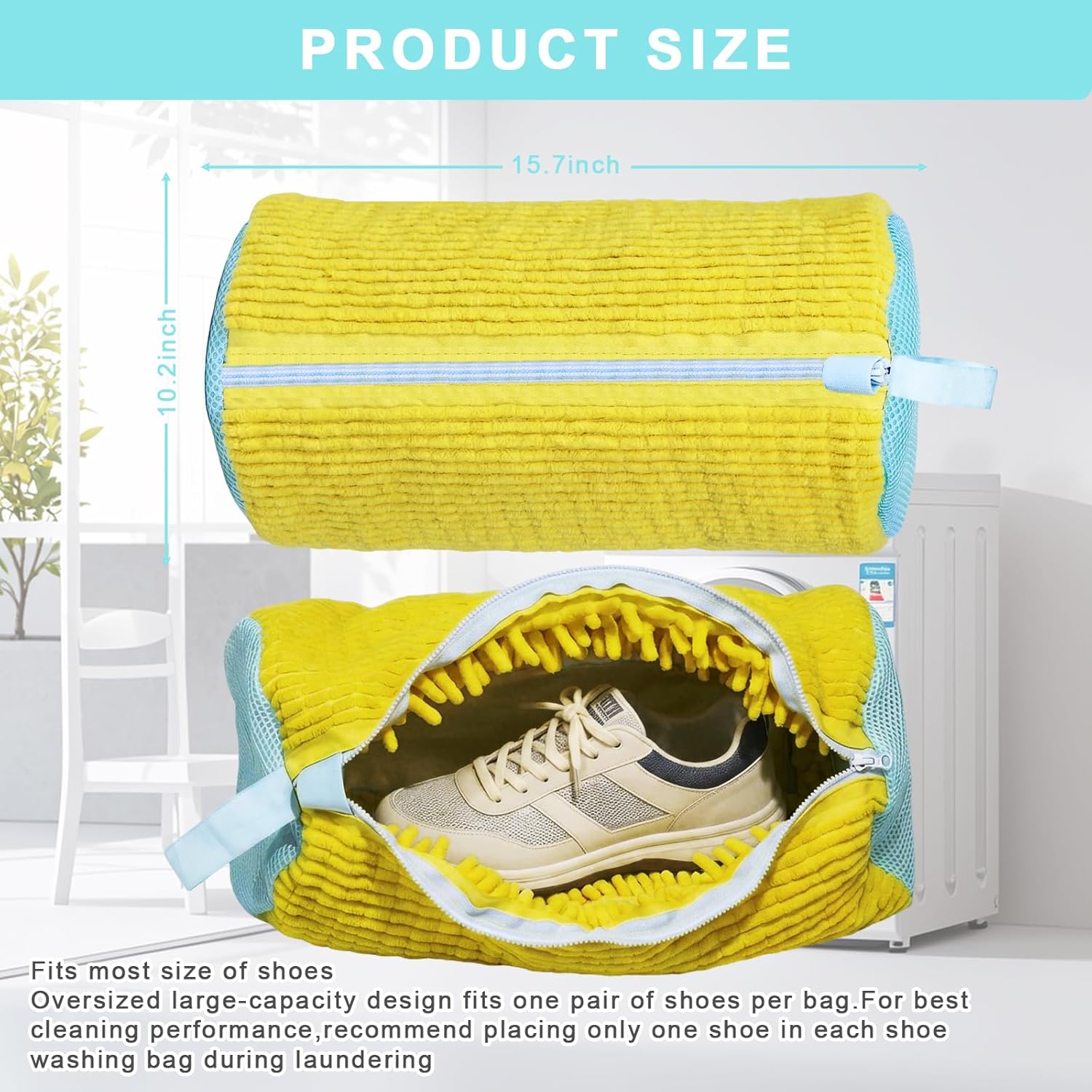 2PCS Shoe Washing Machine Bag With Self-Locking Zipper,Heavy Duty Laundry Shoe Bag for Washing Machine Washer & Dryer,Reusable Shoe Washing Bag for Sneakers Tennis Shoe,Large Shoe Cleaning Bag,Yellow