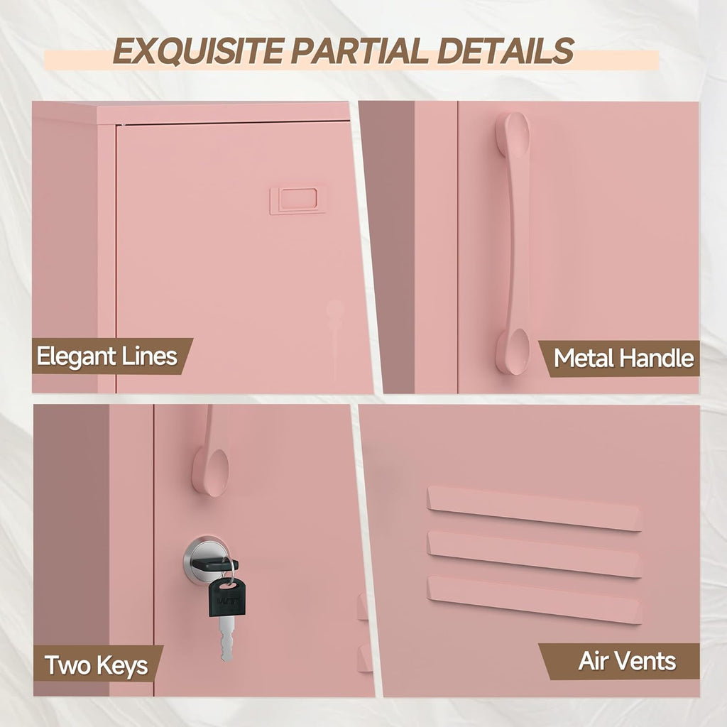Lockable Metal Nightstand with Door, Industrial Storage Locker End Table, Small Bedside Table for Bedroom Living Room Dorm, Pink