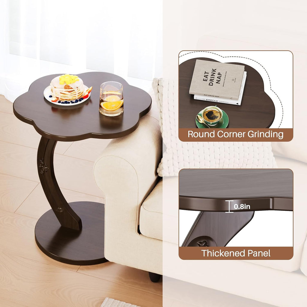 Uniclinens C-Shaped Solid Wood Round End Table - Side Table for Couch, Sofa Tables Slide Under Couch for Living Room, Small Nightstand for Small Space, Dark Walnut