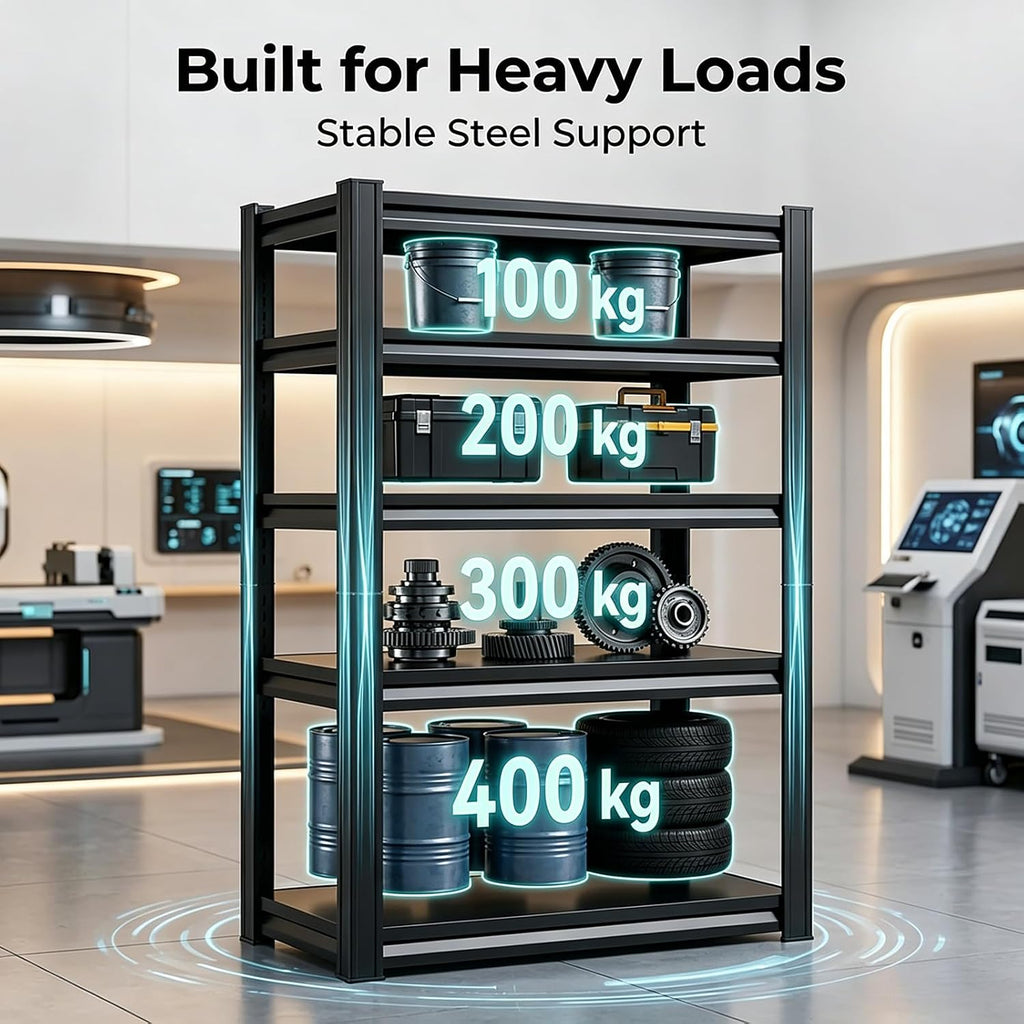 Kitchen Shelf Organizer & Pantry Shelving, 5-Tier Adjustable Metal Bakers Rack, Heavy Duty Storage Unit for Home Organization, Microwave Stand, Utility Rack for Closet (5-31"W X 12"D X 59"H)