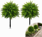 Artificial Plants Outdoor, Topiary Trees Artificial Outdoor with Ground Spikes, 2 Pack UV Resistant Fake Bushes for Planters, Front Porch Patio Garden Decor