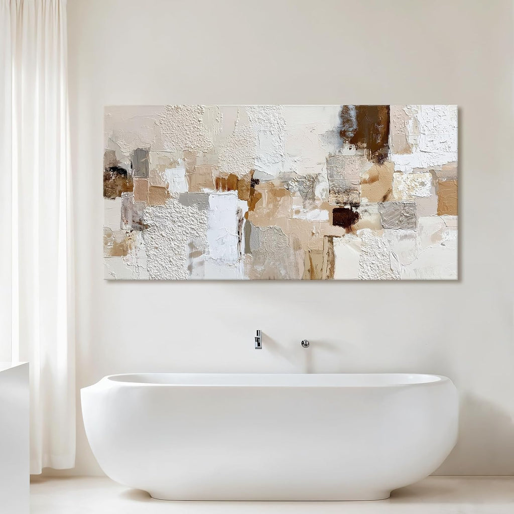 Azatyam Neutral Abstract Wall Art for Living Room Decor Modern Brown Minimalist Canvas Prints Artwork Picture Cream White Gray Brush Stroke Painting for Bedroom Dining Room Office Decor 20" x 40"
