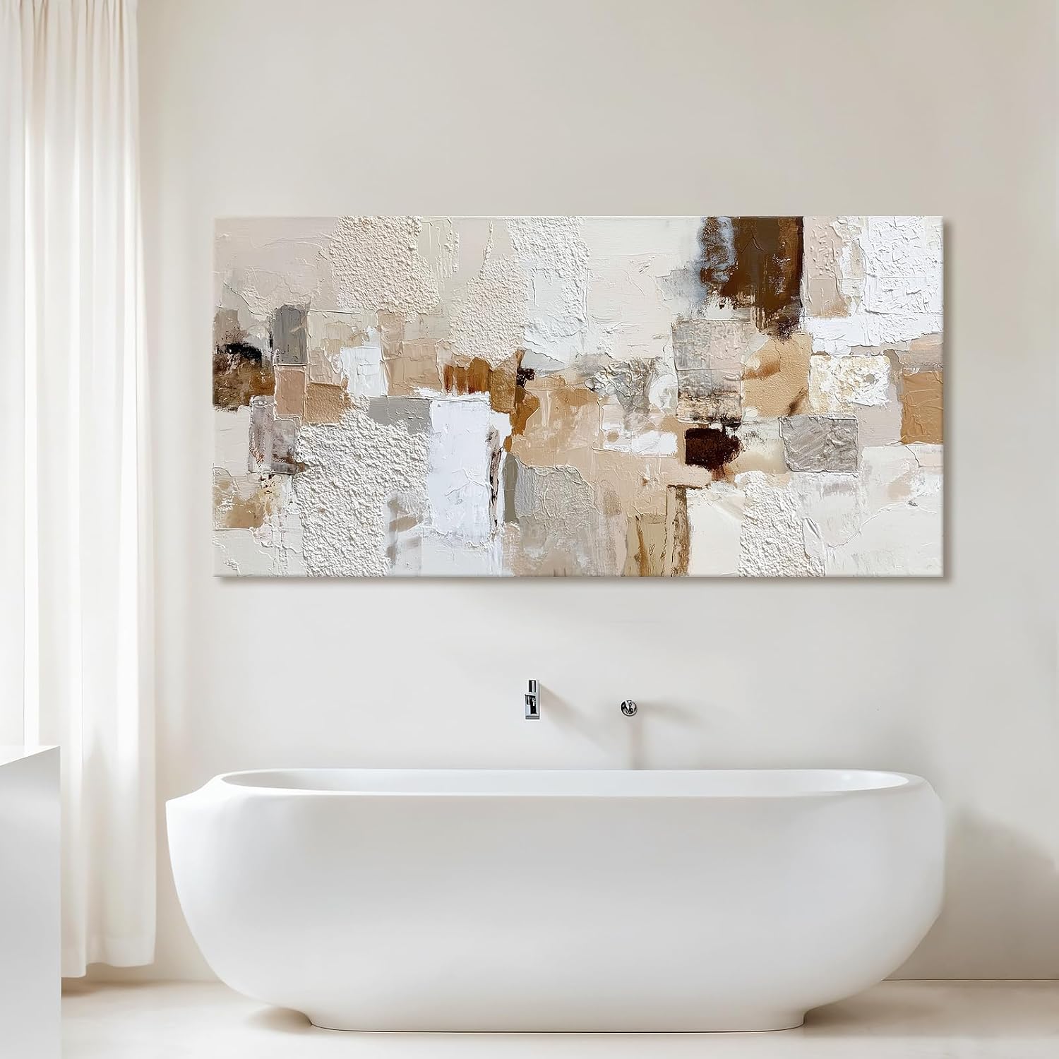 Azatyam Neutral Abstract Wall Art for Living Room Decor Modern Brown Minimalist Canvas Prints Artwork Picture Cream White Gray Brush Stroke Painting for Bedroom Dining Room Office Decor 20" x 40"