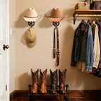 Cowboy Hat Holder for Wall 2 Pack Metal Iron Cowboy Hat Rack Western Hat Hanger Horseshoe Hooks Storage Cowboy Hat Organizer Display Closet Living Room Western Gifts Wall Decor Black