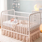 Gingham Crib Skirt Dust Ruffle 52 x 28 Inch 100% Washed Cotton Ruffle Plaid Baby Crib Bed Skirt Soft Farmhouse for Boys & Girls Nursery Bedding Decor, Fits Standard Cribs(Beige)
