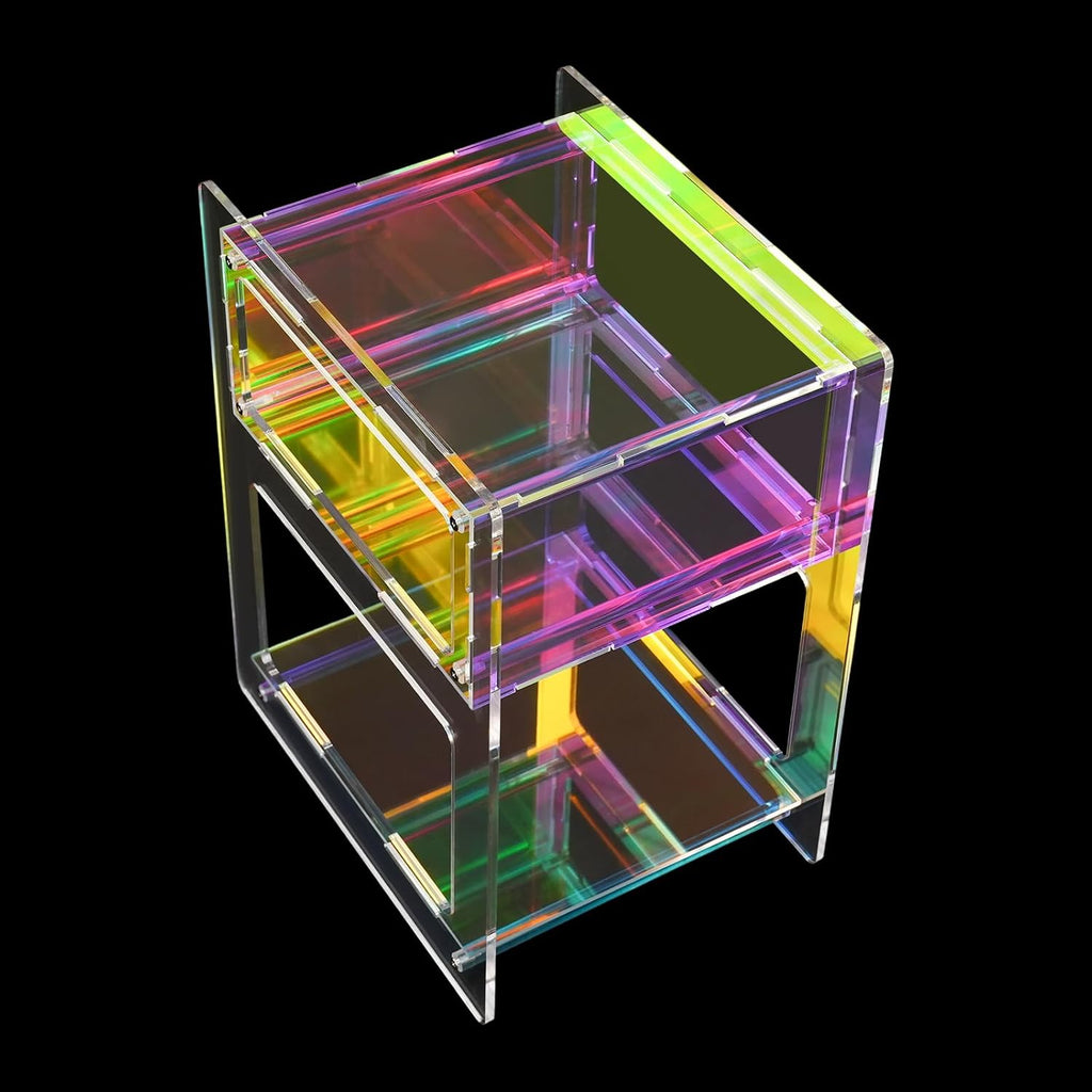 Acrylic Side Table Clear Acrylic Night Stand with 44 Lbs Load Capacity & Three Layer Design Home Decor Accent Table Small Modern Bedside Tables for Living Rooms, Bedrooms, Offices(Colorful)