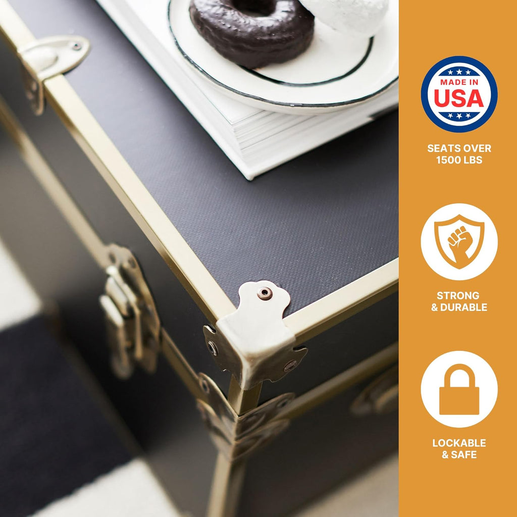Rhino Trunk & Case Classic XXL College Trunk with Antique Brass Hardware, Soft Close - 36”x18”x18”, Seats 1500+ lbs, USA Made Secure Dorm Footlocker, Home Storage, Steamer Style Blanket Chest