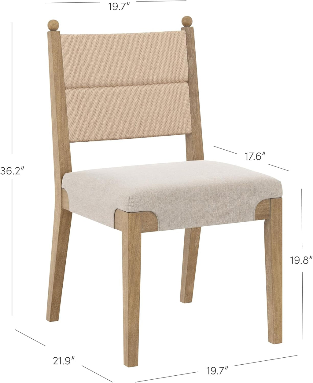 Nathan James Cove Boho Solid Wood Dining Chair with Woven Seagrass Back and Upholstered Seat, Flax/Light Brown Set of 6