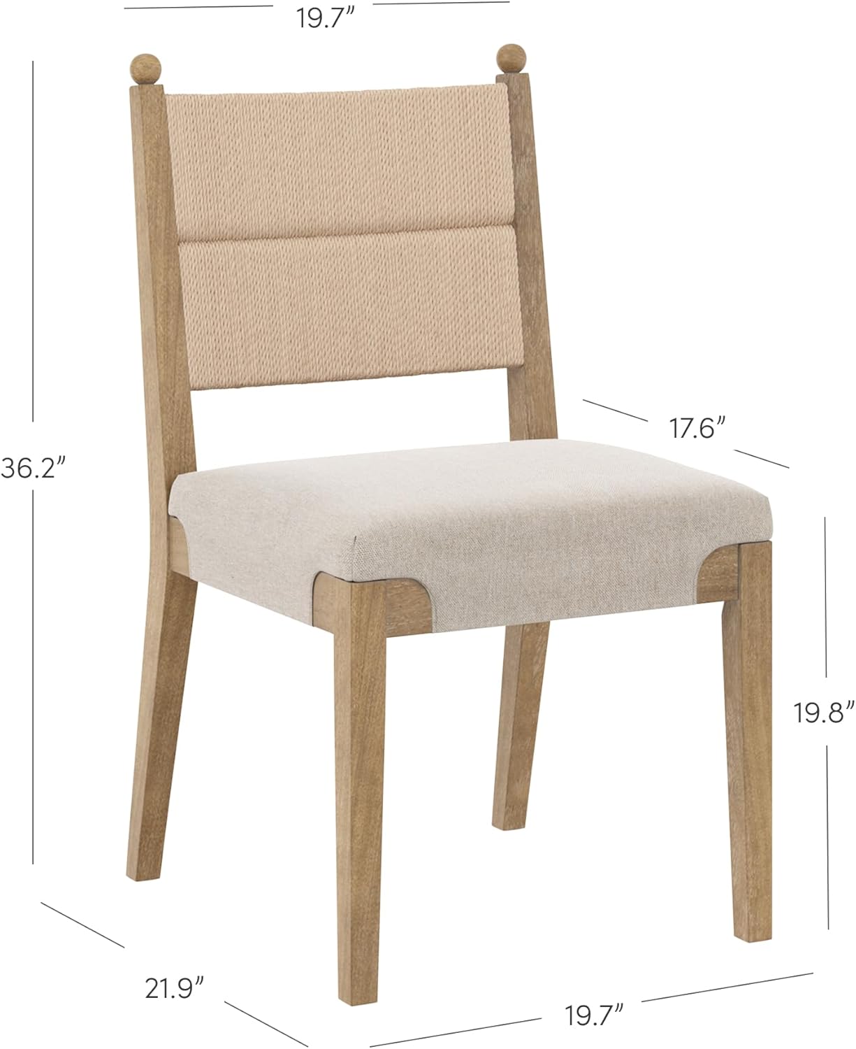 Nathan James Cove Boho Solid Wood Dining Chair with Woven Seagrass Back and Upholstered Seat, Flax/Light Brown Set of 6