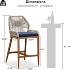 PURPLE LEAF Patio Sunbrella Counter Height Bar Stools 24" H Set of 2 Modern Rattan Bar Chairs Aluminum Stool Outdoor Wicker Barstools with Back and Cushion for Garden Kitchen Island