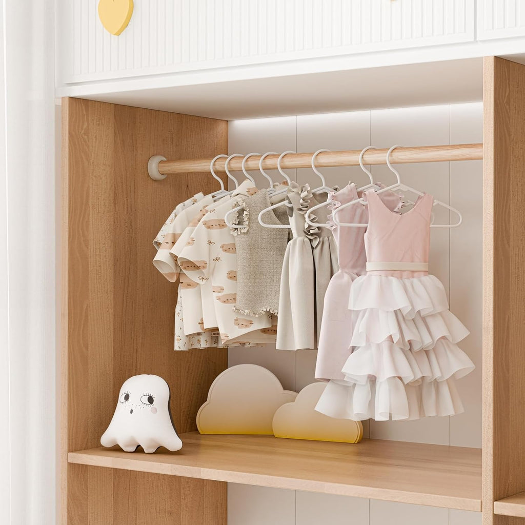 VTRIN Baby Hangers 100-Pack,Plastic Infant and Toddler Hangers for Clothes, Non-Slip Kids Clothes Hangers for Shirts, Dresses, Pajamas and Heavy Coats, White