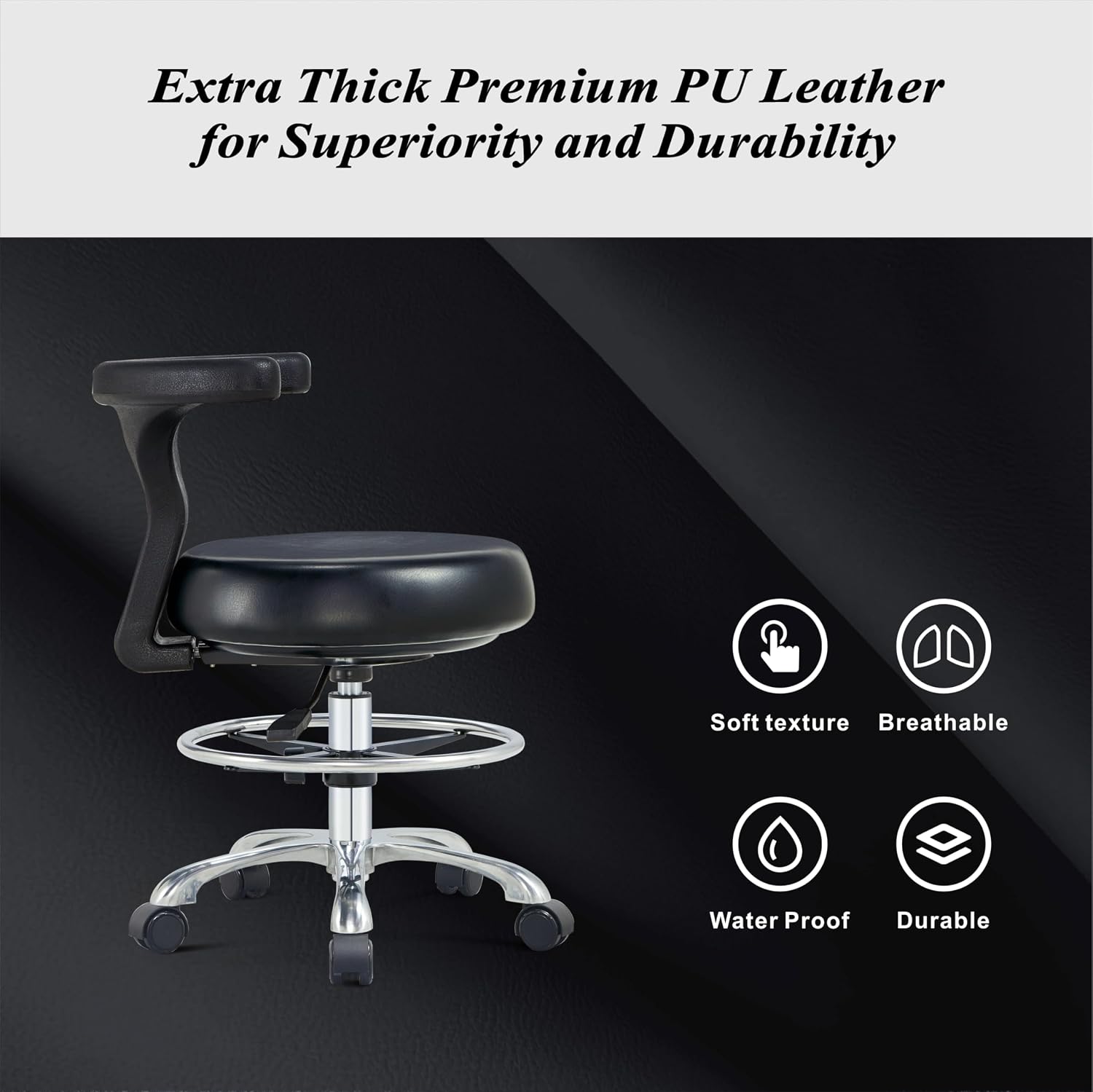 Ergonomic Home Office Desk Chair - Adjustable Task Chair with Lumbar Support, Foot Ring and Rolling casters for Computer,Hospital,Clinic,Dental Hygienist