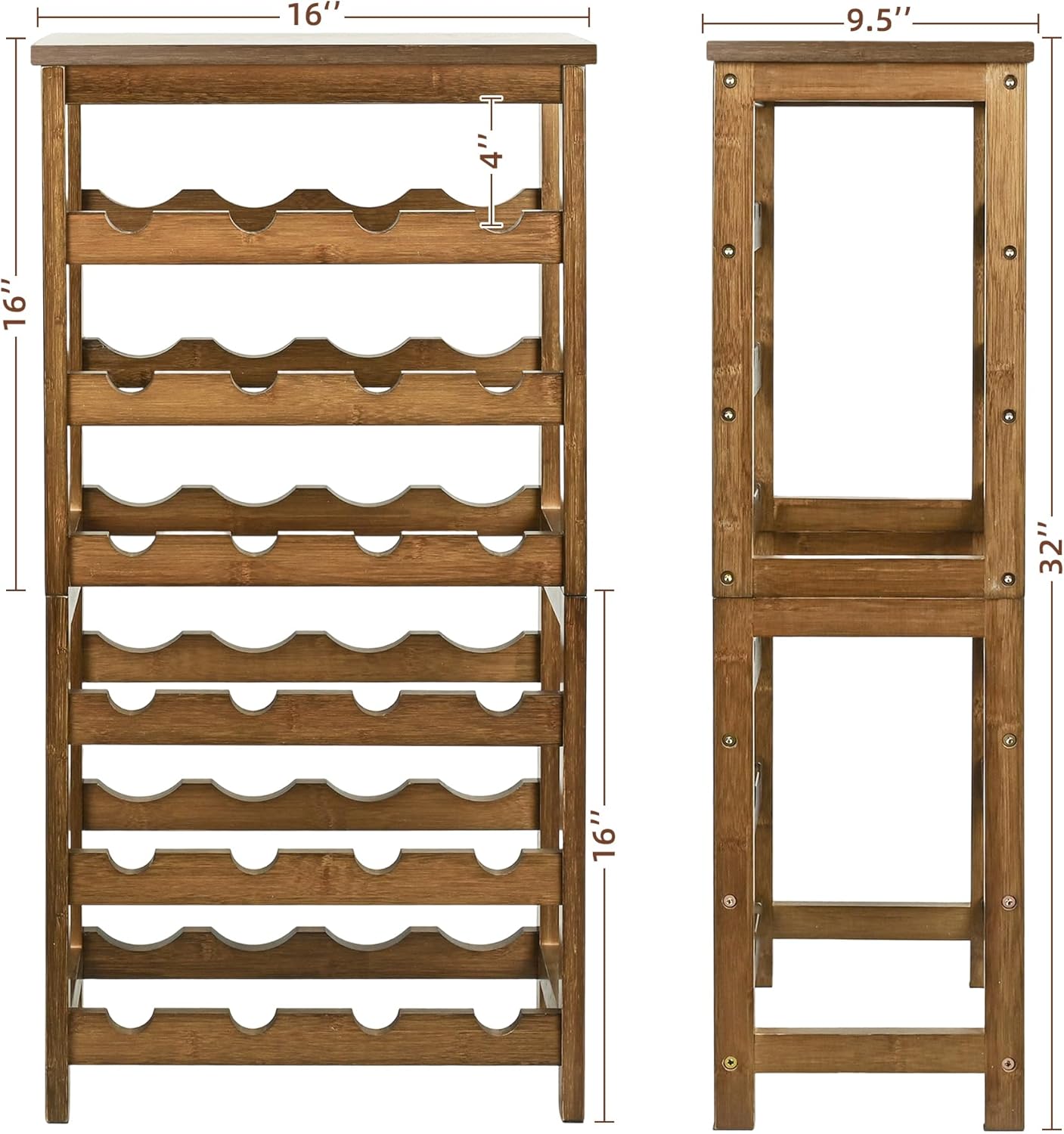 VASMIA Wine Rack Freestanding Floor, 6-Tier Display Wine Storage Shelves with Table Top, 24-Botttle Bamboo Wine Rack Shelf for Kitchen Bar Dining Room Living Room, Walnut