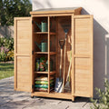 Outdoor Metal Top Wooden 3 Adjustable Shelves Storage Sheds Garden(Light Brown)