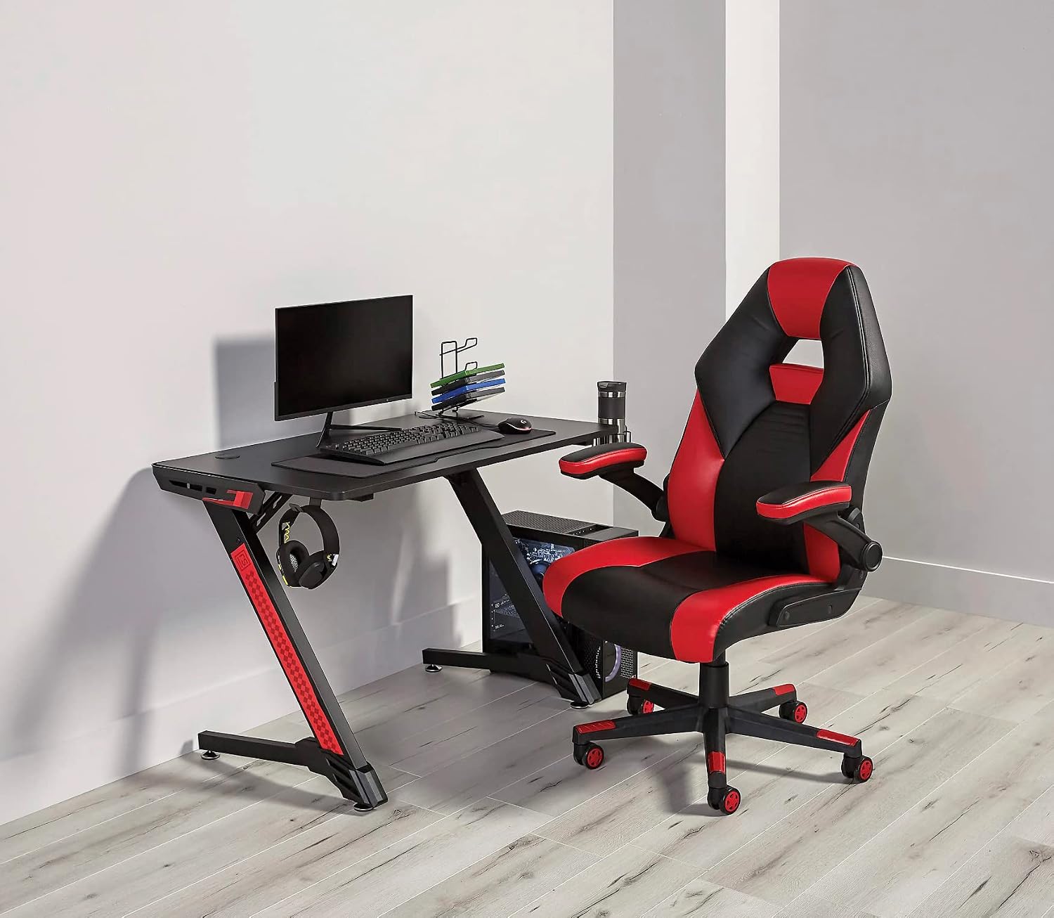 Realspace High-Back Gaming Chair, Red/Black