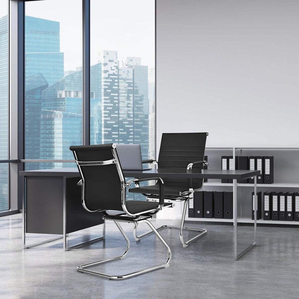 Giantex Office Reception Chairs Set - Guest Chairs, Conference Chair with Arm, Anti-Slip Foot Pads, PU Leather Home Office Chair for Meeting, Waiting Room, Lobby, Desk Chair No Wheels (Black, 8 Pack)