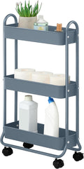 SunnyPoint Slim Rolling Storage Cart, 3 Tier Bathroom Storage Organizer Bathroom, Laundry Utility Cart (Blue)