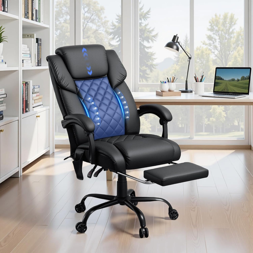 HOFFREE Executive Office Chair with Adjustable Lumbar Support High Back Computer Chair with Adjustable Headrest Reclining Home Office Desk Chair with Foot Rest,Black